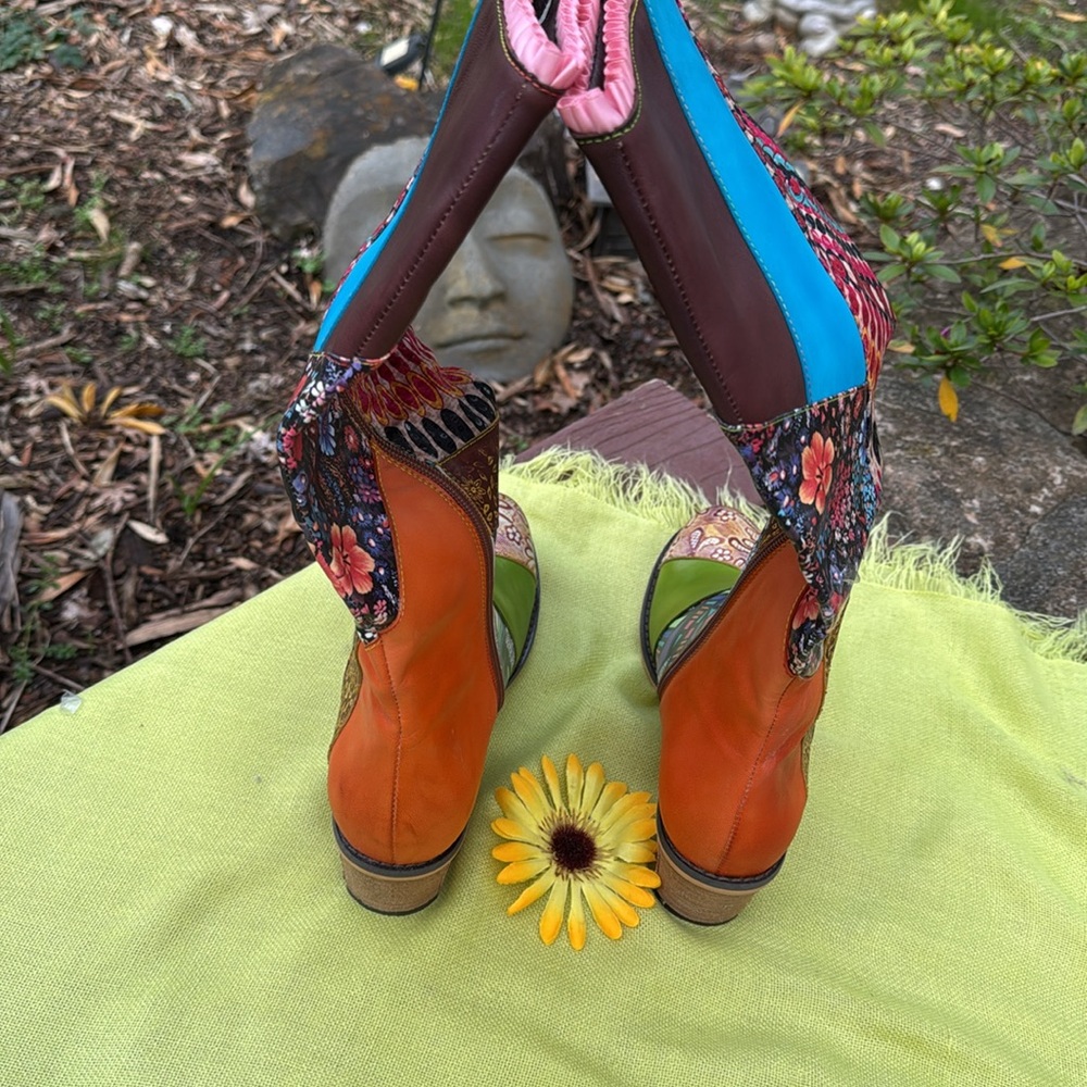 🩷 Made in Spain; Super Unique and Brand New! Vegan Leather Colorful Boots 9/40! - Picture 9 of 15